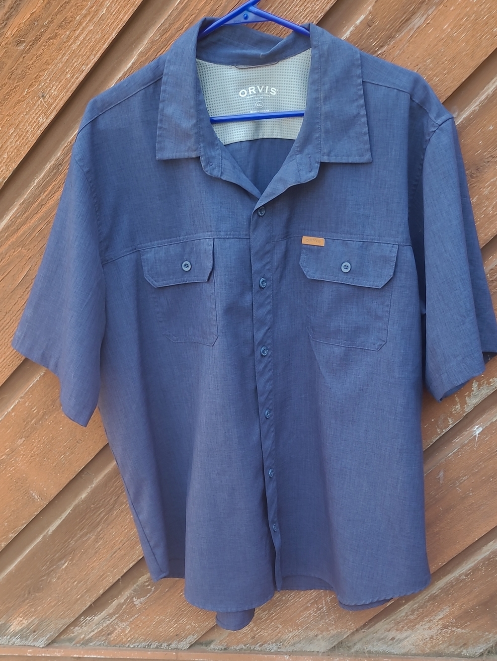 Like New Orvis Navy Short-Sleeve Button-Down Camp Shirt